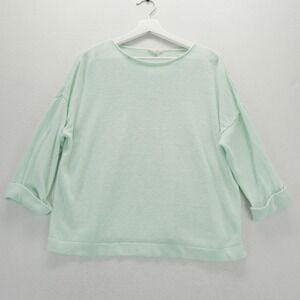 Eileen Fisher Organic Linen Knit Sweater Mint Green Boxy 3/4 Sleeve Large
